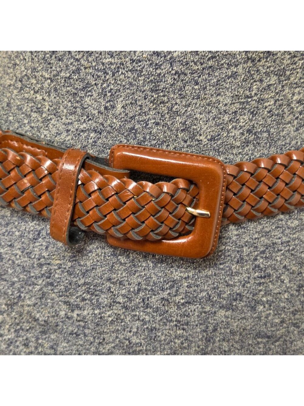 Braided Brown Faux Leather Belt Woven No Holes Square Buckle Boho Vintage
